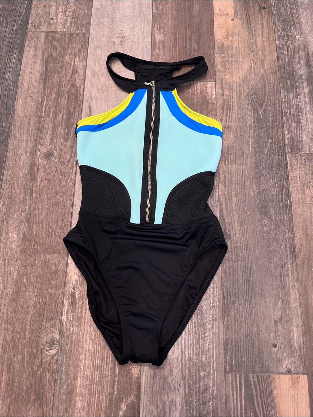La Blanca Game Set Mesh High Neck Color-block Swimsuit Size 6